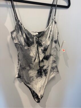 Mystique Boutique Tie-Dye Ribbed Bandeau Bodysuit - Black & White